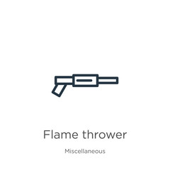 Flame thrower icon. Thin linear flame thrower outline icon isolated on white background from miscellaneous collection. Line vector sign, symbol for web and mobile