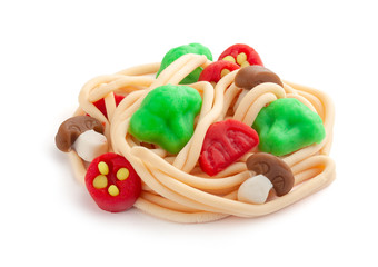 Plasticine pasta with vegetables