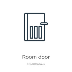 Room door icon. Thin linear room door outline icon isolated on white background from miscellaneous collection. Line vector sign, symbol for web and mobile