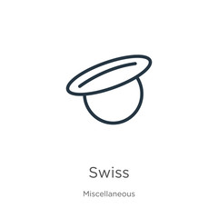 Swiss icon. Thin linear swiss outline icon isolated on white background from miscellaneous collection. Line vector sign, symbol for web and mobile
