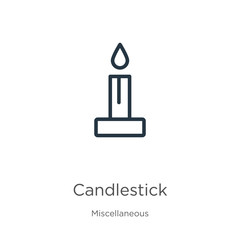 Candlestick icon. Thin linear candlestick outline icon isolated on white background from miscellaneous collection. Line vector sign, symbol for web and mobile