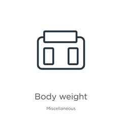 Body weight icon. Thin linear body weight outline icon isolated on white background from miscellaneous collection. Line vector sign, symbol for web and mobile