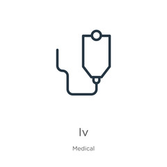 Iv icon. Thin linear iv outline icon isolated on white background from medical collection. Line vector sign, symbol for web and mobile