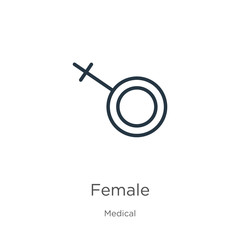 Female icon. Thin linear female outline icon isolated on white background from medical collection. Line vector sign, symbol for web and mobile