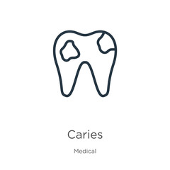 Caries icon. Thin linear caries outline icon isolated on white background from medical collection. Line vector sign, symbol for web and mobile