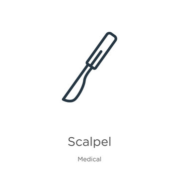 Scalpel icon. Thin linear scalpel outline icon isolated on white background from medical collection. Line vector sign, symbol for web and mobile