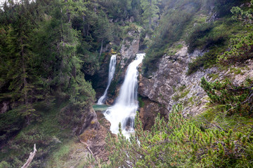 Fanes Waterfalls in Fanes Sennes Braies Nature Park, Cortina d'Ampezzo, Dolomites, Italy
