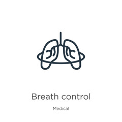 Breath control icon. Thin linear breath control outline icon isolated on white background from medical collection. Line vector sign, symbol for web and mobile