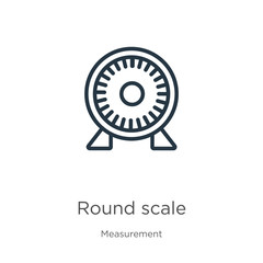 Round scale icon. Thin linear round scale outline icon isolated on white background from measurement collection. Line vector sign, symbol for web and mobile