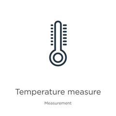 Temperature measure icon. Thin linear temperature measure outline icon isolated on white background from measurement collection. Line vector sign, symbol for web and mobile