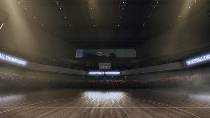 Basketball court with people fan. Sport arena. Render 3D. Illustration. © Artur Didyk