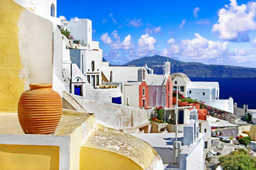 Unique architecture in cycladic style of beautiful Santorini island. Greece