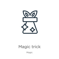 Magic trick icon. Thin linear magic trick outline icon isolated on white background from magic collection. Line vector sign, symbol for web and mobile