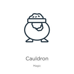 Cauldron icon. Thin linear cauldron outline icon isolated on white background from magic collection. Line vector sign, symbol for web and mobile