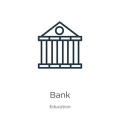 Bank symbol icon. Thin linear bank symbol outline icon isolated on white background from education collection. Line vector sign, symbol for web and mobile