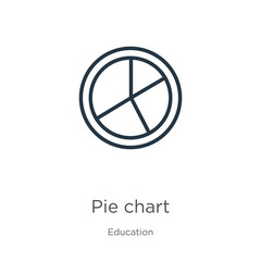 Pie chart icon. Thin linear pie chart outline icon isolated on white background from education collection. Line vector sign, symbol for web and mobile