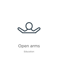 Open arms icon. Thin linear open arms outline icon isolated on white background from education collection. Line vector sign, symbol for web and mobile