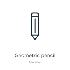 Geometric pencil icon. Thin linear geometric pencil outline icon isolated on white background from education collection. Line vector sign, symbol for web and mobile