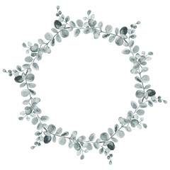 Grey eucalyptus leaves crown watercolor