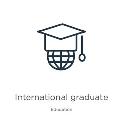 International graduate icon. Thin linear international graduate outline icon isolated on white background from education collection. Line vector sign, symbol for web and mobile