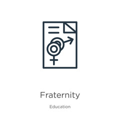 Fraternity icon. Thin linear fraternity outline icon isolated on white background from education collection. Line vector sign, symbol for web and mobile