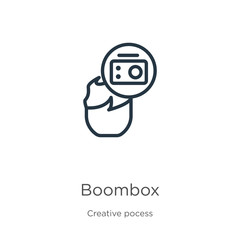 Boombox icon. Thin linear boombox outline icon isolated on white background from creative pocess collection. Line vector sign, symbol for web and mobile