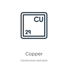 Copper icon. Thin linear copper outline icon isolated on white background from construction and tools collection. Line vector sign, symbol for web and mobile