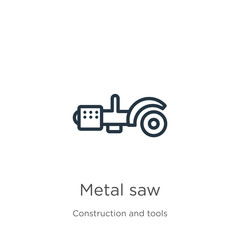 Metal saw icon. Thin linear metal saw outline icon isolated on white background from construction and tools collection. Line vector sign, symbol for web and mobile