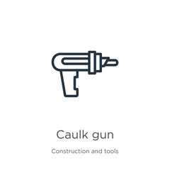 Caulk gun icon. Thin linear caulk gun outline icon isolated on white background from construction and tools collection. Line vector sign, symbol for web and mobile