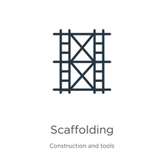 Scaffolding icon. Thin linear scaffolding outline icon isolated on white background from construction and tools collection. Line vector sign, symbol for web and mobile