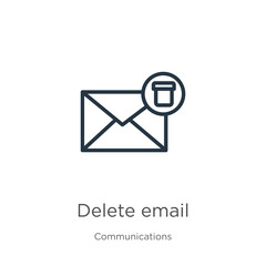Fototapeta premium Delete email icon. Thin linear delete email outline icon isolated on white background from communications collection. Line vector sign, symbol for web and mobile