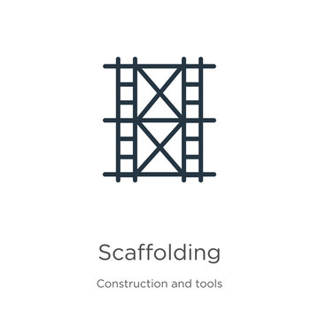 Scaffolding icon. Thin linear scaffolding outline icon isolated on white background from construction and tools collection. Line vector sign, symbol for web and mobile