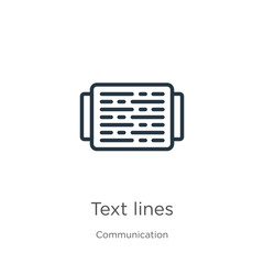 Text lines icon. Thin linear text lines outline icon isolated on white background from communication collection. Line vector sign, symbol for web and mobile