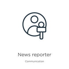News reporter icon. Thin linear news reporter outline icon isolated on white background from communication collection. Line vector sign, symbol for web and mobile