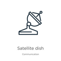 Satellite dish icon. Thin linear satellite dish outline icon isolated on white background from communication collection. Line vector sign, symbol for web and mobile