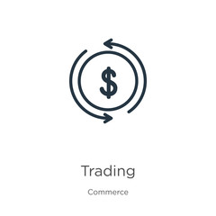 Trading icon. Thin linear trading outline icon isolated on white background from commerce and shopping collection. Line vector sign, symbol for web and mobile