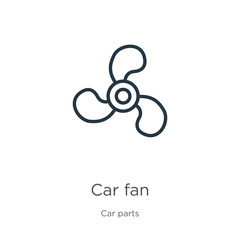 Car fan icon. Thin linear car fan outline icon isolated on white background from car parts collection. Line vector sign, symbol for web and mobile