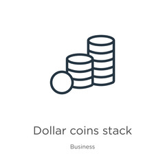 Dollar coins stack icon. Thin linear dollar coins stack outline icon isolated on white background from business collection. Line vector sign, symbol for web and mobile