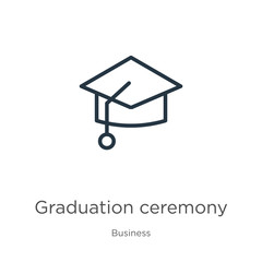 Graduation ceremony icon. Thin linear graduation ceremony outline icon isolated on white background from business collection. Line vector sign, symbol for web and mobile