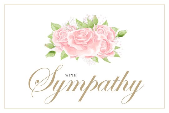 Condolences sympathy card floral cream pink rose bouquet and lettering