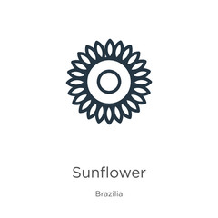 Sunflower icon. Thin linear sunflower outline icon isolated on white background from brazilia collection. Line vector sign, symbol for web and mobile