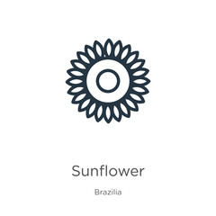 Sunflower icon. Thin linear sunflower outline icon isolated on white background from brazilia collection. Line vector sign, symbol for web and mobile