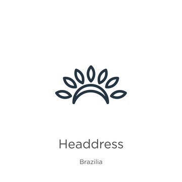 Headdress icon. Thin linear headdress outline icon isolated on white background from brazilia collection. Line vector sign, symbol for web and mobile