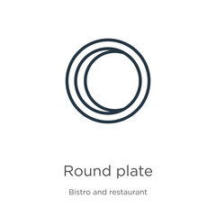 Round plate icon. Thin linear round plate outline icon isolated on white background from bistro and restaurant collection. Line vector sign, symbol for web and mobile