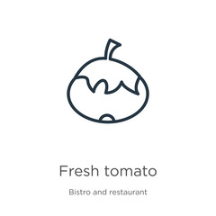 Fresh tomato icon. Thin linear fresh tomato outline icon isolated on white background from bistro and restaurant collection. Line vector sign, symbol for web and mobile