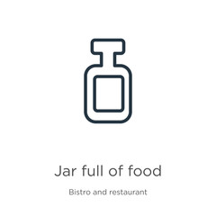 Jar full of food icon. Thin linear jar full of food outline icon isolated on white background from bistro and restaurant collection. Line vector sign, symbol for web and mobile