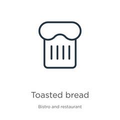 Toasted bread icon. Thin linear toasted bread outline icon isolated on white background from bistro and restaurant collection. Line vector sign, symbol for web and mobile
