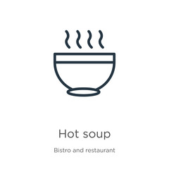 Hot soup icon. Thin linear hot soup outline icon isolated on white background from bistro and restaurant collection. Line vector sign, symbol for web and mobile