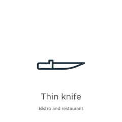 Thin knife icon. Thin linear thin knife outline icon isolated on white background from bistro and restaurant collection. Line vector sign, symbol for web and mobile