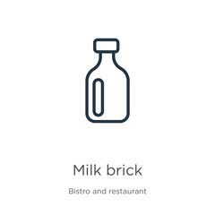 Milk brick icon. Thin linear milk brick outline icon isolated on white background from bistro and restaurant collection. Line vector sign, symbol for web and mobile